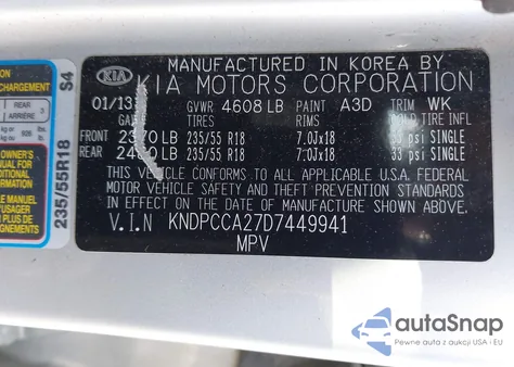 2013 Kia Sportage Ex из США, поврежденный, VIN KNDPCCA27D7449941